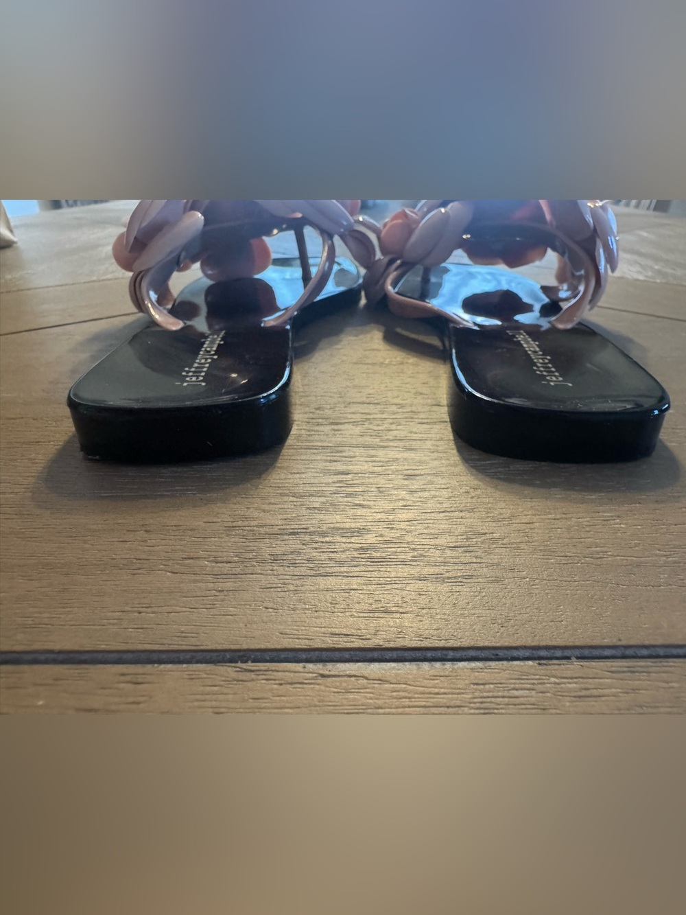 Jeffrey Campbell Black Slide Sandals with Blush Pink Flower Accents - Picture 10 of 13